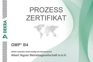 Zertifizierung GMP+ B4 Zertifikat von Aigner
